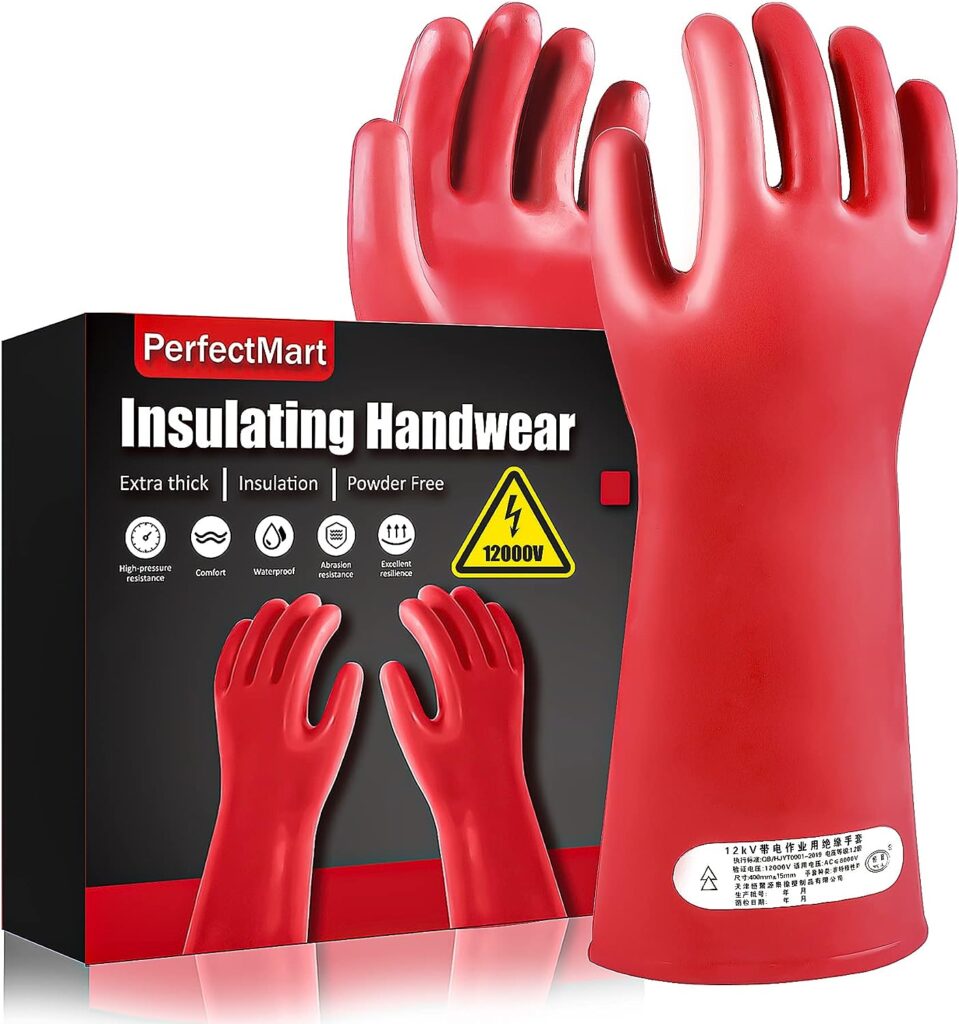 2 PCS Insulating Gloves For High Voltage Electrical Work 1.8mm-Thickness Protective Gloves Cut Stab Resistant 12kVAC/22kVDC Max Red Rubber Insulating Handwear For Electricians Lineworker