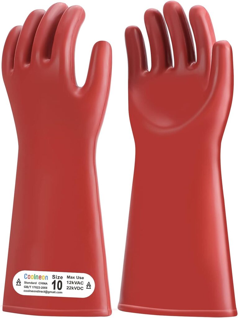 Coolneon Electrical Insulated Gloves for Lichtenberg Machine 12kVAC/22kVDC Max Use Volt,Size 10,Electrician High Voltage Gloves,Electric Safety,Not for Dexterous Work,Thickness 1.8mm,1 Pair.
