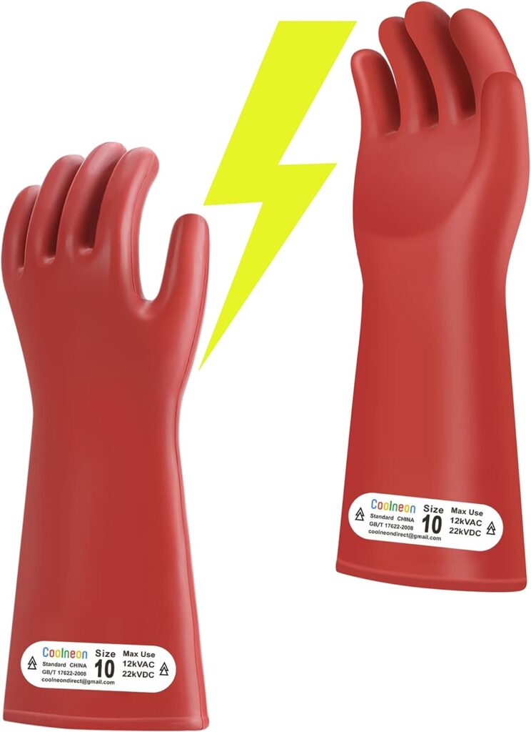 Coolneon Electrical Insulated Gloves for Lichtenberg Machine 12kVAC/22kVDC Max Use Volt,Size 10,Electrician High Voltage Gloves,Electric Safety,Not for Dexterous Work,Thickness 1.8mm,1 Pair.