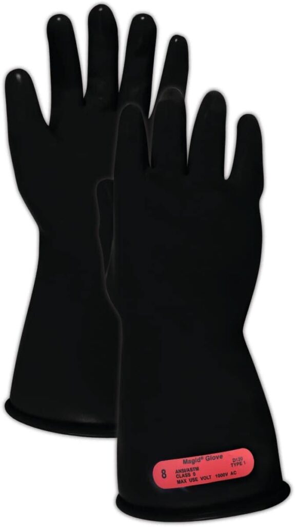 MAGID Class 0 Low-Voltage Rubber Insulating Linemen Safety Gloves, 1 Pair, 11” Long, Black