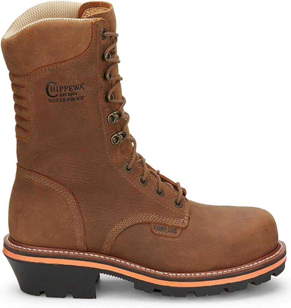 Chippewa Mens Thunderstruck Logger Nano 10 Inch Waterproof Composite Toe Work Safety Shoes Casual - Brown