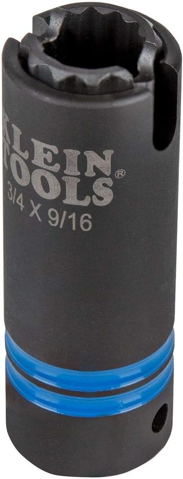 Klein Tools 66031 3-in-1 Slotted Impact Socket, 12-Point Deep Sockets, Coaxial Spring Loaded, 3/4 and 9/16-Inch Hex Sizes, 1/2-Inch Drive