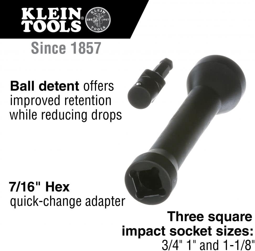 Klein Tools NRHD 3-In-1 Impact Socket, Features Three Square Socket Sizes: 3/4-,1, and 1-1/8- Inch