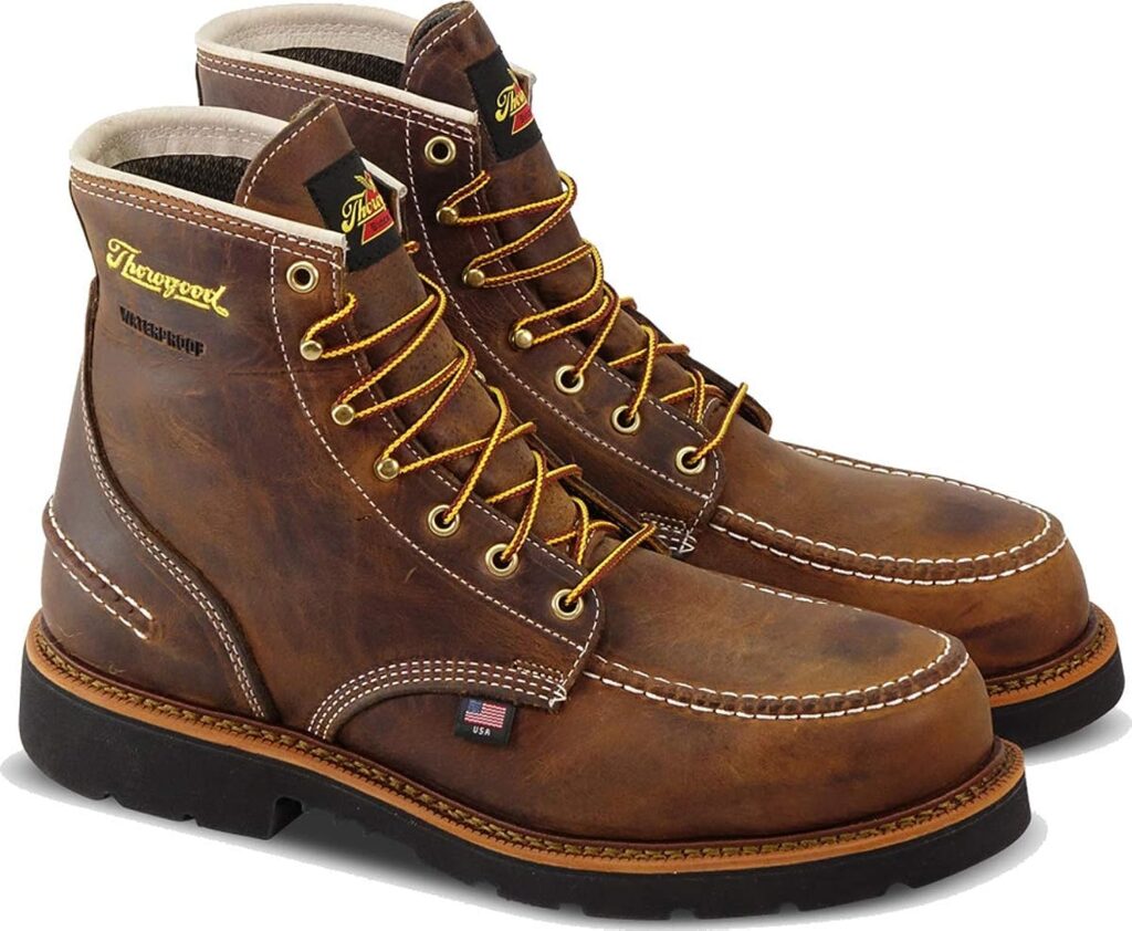 Thorogood 1957 Series 6” Waterproof Steel Toe Work Boots for Men - Full-Grain Leather with Moc Toe, Comfort Insole, and Slip-Resistant Heel Outsole; EH Rated