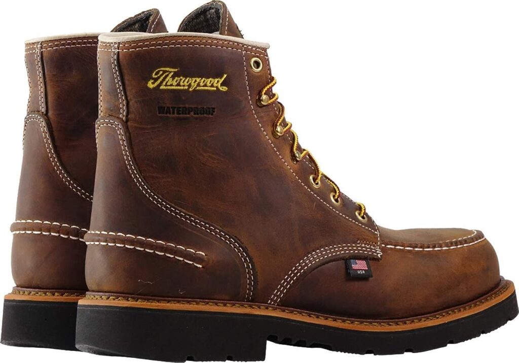 Thorogood 1957 Series 6” Waterproof Steel Toe Work Boots for Men - Full-Grain Leather with Moc Toe, Comfort Insole, and Slip-Resistant Heel Outsole; EH Rated