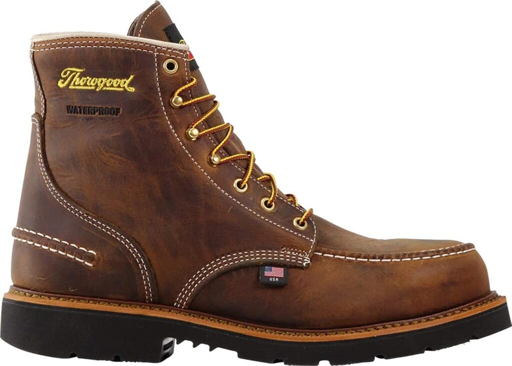 Thorogood 1957 Series 6” Waterproof Steel Toe Work Boots for Men - Full-Grain Leather with Moc Toe, Comfort Insole, and Slip-Resistant Heel Outsole; EH Rated