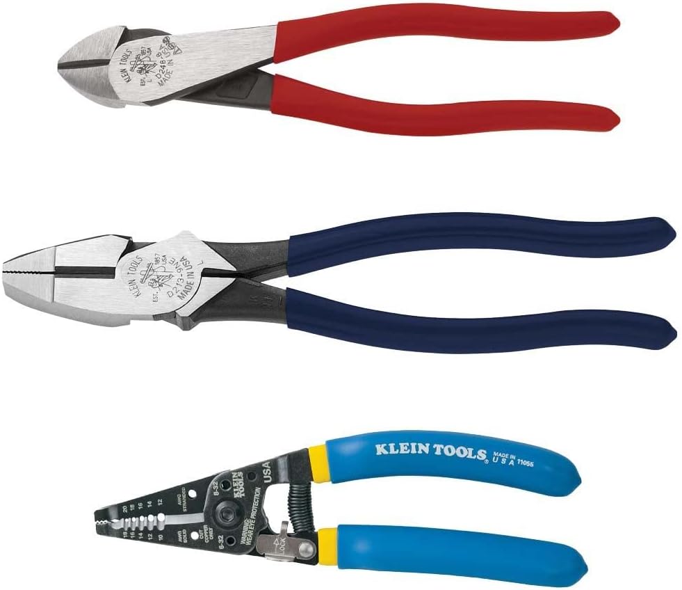 Klein Tools 80121 Stripper Plier Kit with Wire Strippers, Lineman Pliers and Diagonal Cutters, 3-Piece