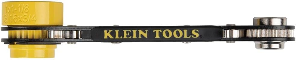 Klein Tools KT155T 6-In-1 Linemans Ratcheting Wrench with Bolt Through Design and Bright Yellow Socket