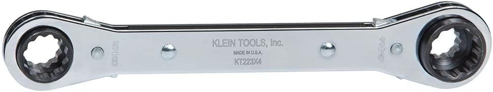Klein Tools KT223X4 Linemans Ratcheting 4-In-1 Box Wrench with 1/2-, 9/16-, 5/8-, and 3/4-Inch Sockets